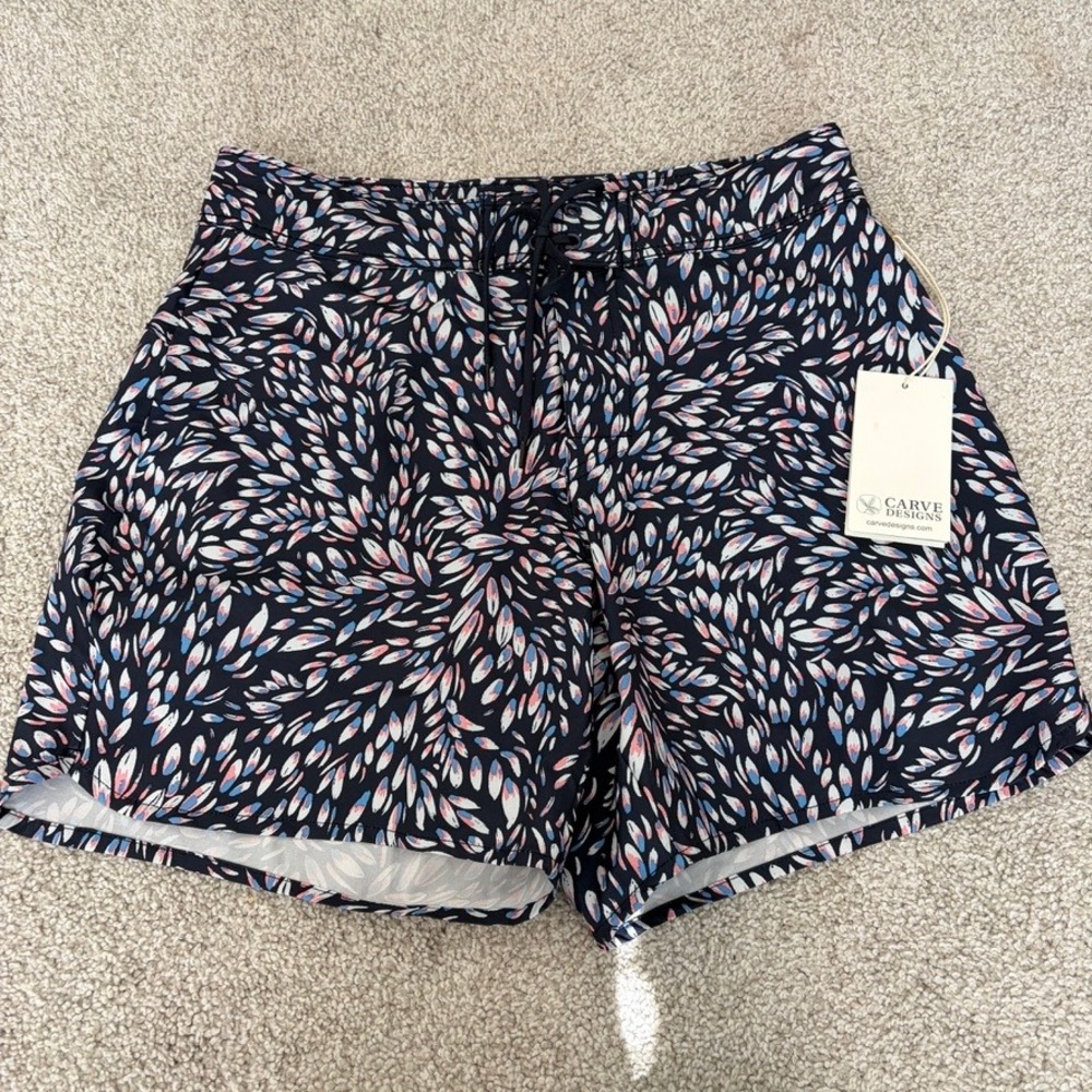 Carve Designs Noosa 2.0 Board Shorts Womens 8 Blue Alta Print UPF 50+ Beach Swim